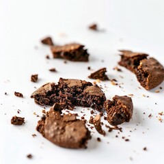 A piece of chocolate chip cookie is missing a chunk