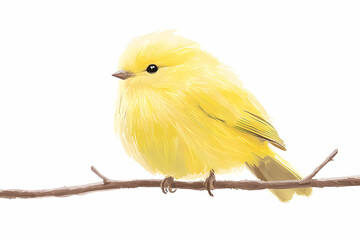 Obraz premium Charming Yellow Bird Perched on a Branch in Minimalist Illustration Style for Nature and Wildlife Imagery