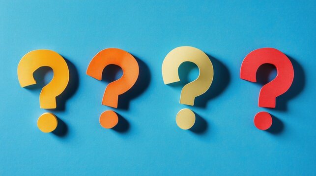 Vibrant Colored Question Marks on Blue Background Representing Curiosity Concept
