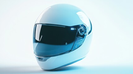 Futuristic motorcycle helmet with holographic visor, white backdrop, emphasizing cutting-edge technology and style --ar 16:9 --v 6.1 Job ID: d401bdf1-6622-41a1-a4c8-eabb5abc4e53