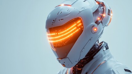 Glowing LED helmet with integrated lights, white background, futuristic and visually striking concept --ar 16:9 --v 6.1 Job ID: d96af818-a629-4598-939b-f7aaa3892313
