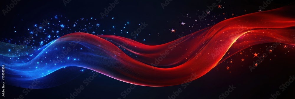 Aufkleber Flowing fabric design featuring American flag colors with stars and dynamic movement. Generative AI