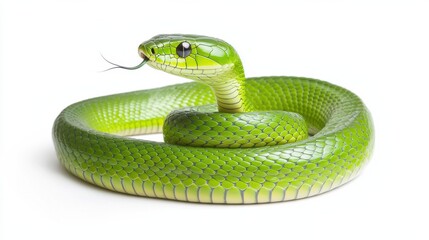 Fototapeta premium Venomous Green Viper Snake Coiled and Ready to Strike in Natural Habitat