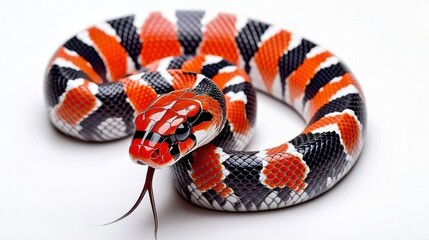 Naklejka premium Vibrant Striped Venomous Snake Coiling in Tropical Nature