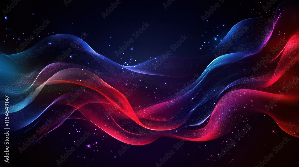 Poster Flowing fabric texture showcasing dynamic movement of colors against a dark backdrop with hints of light and shadows. Generative AI