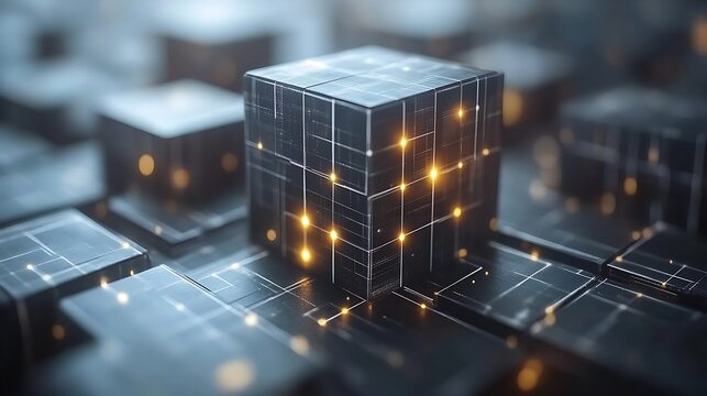 Illuminated data cube in digital network.