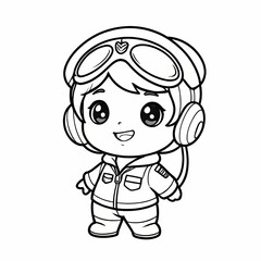Pilot Outline Coloring Page. Labor Day Hand Drawn Clip art