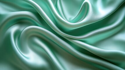 Fototapeta premium Elegant teal silk fabric with soft folds and waves.