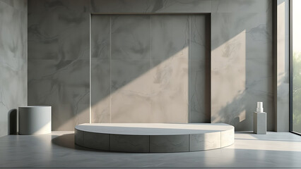 Grey Cement Wall Studio Background,Empty Display room 3D podium with gray Concrete floor texture surface,Vector Backdrop Loft gallery