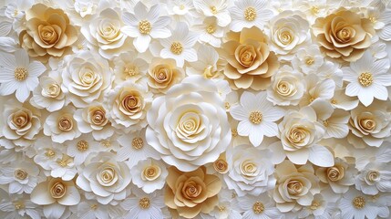 A stunning arrangement of white and cream flowers, creating an elegant, textured backdrop ideal for weddings and special events.