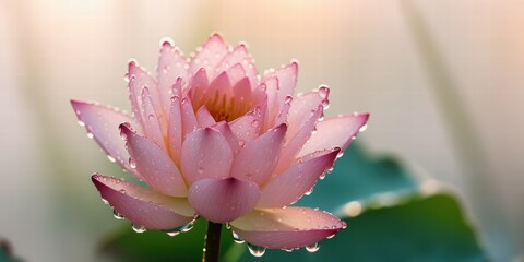 Stunning Pink Lotus Flower with Water Droplets at Sunrise