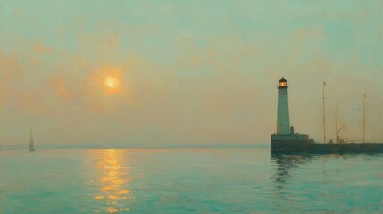 Fototapeta premium Glowing Horizon over Misty Water at Dusk