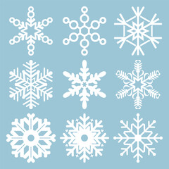 Snowflake icons. Snowflake Vectors. Snowflakes set. Background for winter and christmas theme. Snowflake icons Isolated on Blue Background. Vector illustration. Elements for design. EPS10.