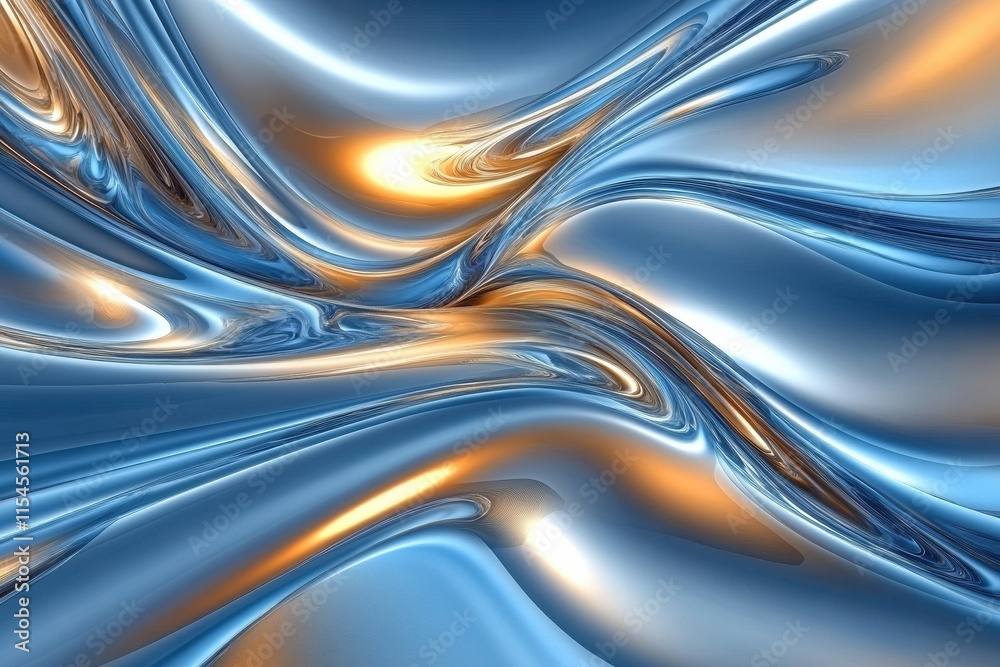 Fototapete Intricate patterns of flowing metallic blue and gold create mesmerizing abstract 3D artwork. Generative AI