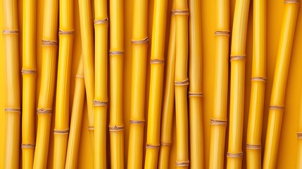 Fototapeta premium Yellow bamboo stalks arranged on a yellow background.