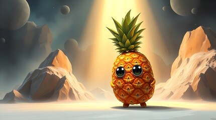 whimsical pineapple cartoon with original background for playful branding or packaging