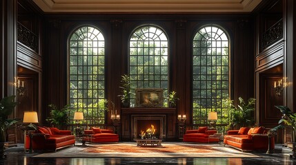Obraz premium Luxury Mansion Library. Elegant Interior Design. Concept of opulence, comfort, and classic style.