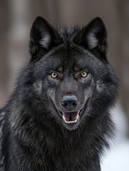 Majestic Black Wolf Portrait: A Captivating Gaze