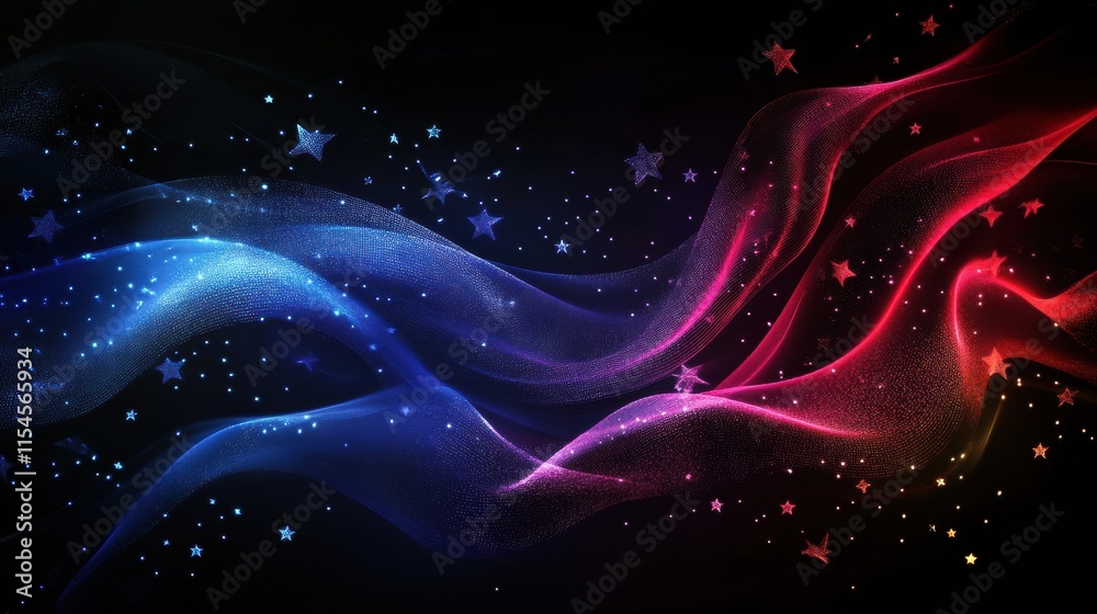 Leinwandbilder Flowing fabric representation of the American flag with starry background elements in a vibrant display. Generative AI