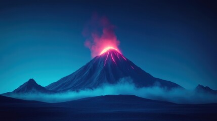 Fototapeta premium Erupting Volcano at Night with Glowing Lava and Smoky Atmosphere