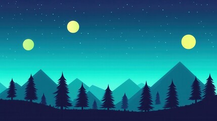 Fototapeta premium Majestic Night Landscape with Two Moons and Starry Sky Over Mountains