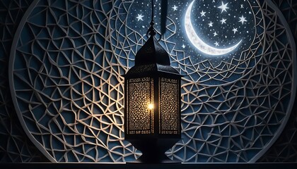 Intricate Lantern Moon Stars Night Background Design