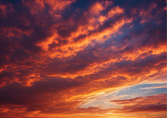 Fototapeta premium Fiery Sunset Sky Dramatic Cloudscape at Dusk