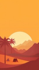 Christmas Nativity Scene Set in a Serene Desert at Sunset With Warm Colors and Calming Palms. Generative AI