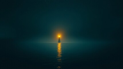 Fototapeta premium Glowing Lighthouse under Starry Sky at Night