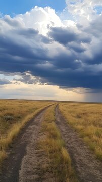Dark Storm Clouds Gather Over Flat Terrain as Rain Approaches in Kansas and Oklahoma Plains. Generative AI