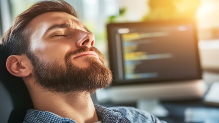 Frustrated developer at computer, facing challenges in coding and debugging, embodies the perseverance and resilience required in the tech industry.
