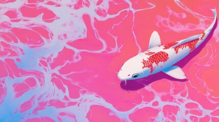 Colorful Koi Fish Swimming in Vibrant Pink Water Abstract Background