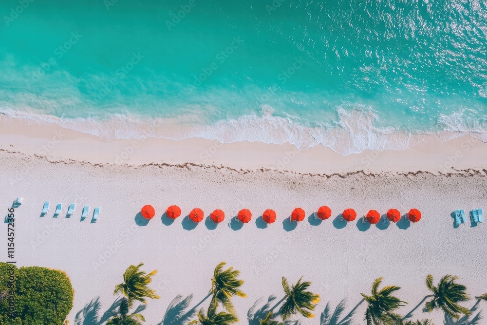 Poster relaxing beach day with vibrant umbrellas on miamis sunny shores in early afternoon. generative ai