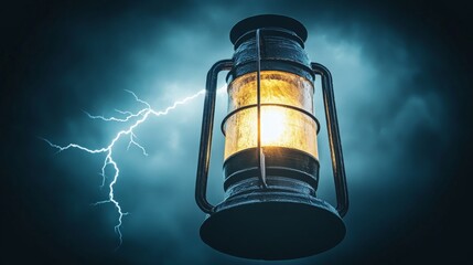Dramatic Lightning Strike with Lantern in Dark Sky