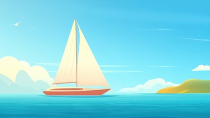 Serene Sailing Scene with a Yacht on Tranquil Waters Under Clear Skies