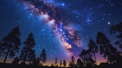 a starry sky with trees and stars