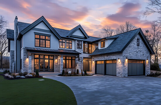 A large house with a large driveway and a large garage