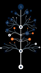 Abstract Network Tree Structure, Digital Data Visualization, Dark Background, Infographic Design.