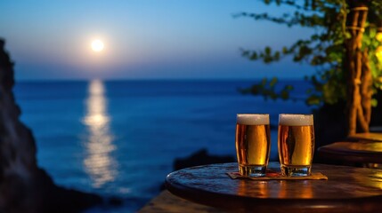 Serene Sunset Drinks by the Ocean