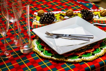 Traditional Christmas table decorated with luxury