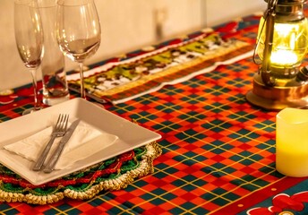 Traditional Christmas table decorated with luxury