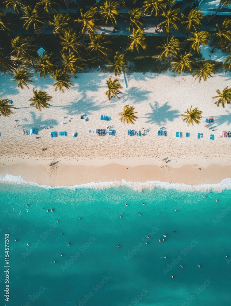 Poster enjoying a sunny day at a miami beach with clear water and vibrant palm trees while relaxing under t