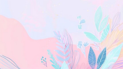 Fototapeta premium A dreamy pastel wallpaper with watercolor-style backgrounds in pink and lavender, highlighted by delicate floral and leafy elements, creating a calming and sophisticated visual. 8k UHD, suitable 