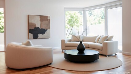 Modern Living Room Interior with Cozy Furniture and Artistic Decor