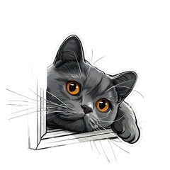 A cat is looking out of a window