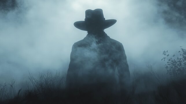Mysterious Silhouette in Foggy Landscape