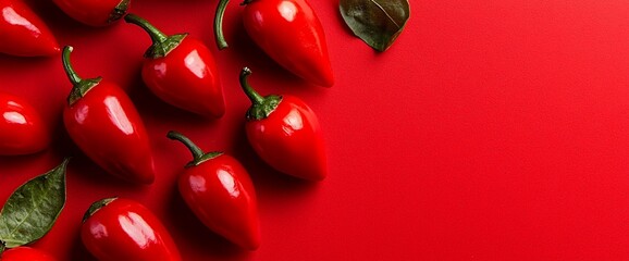 Red hot chili peppers on red background.
