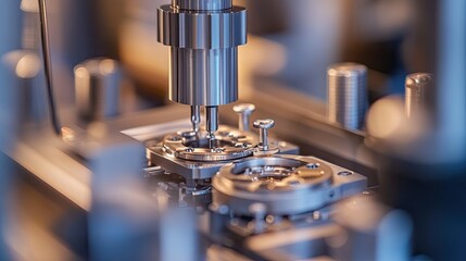 A factory banner illustrating a luxury watch manufacturing process, focusing on precision tools and detailed craftsmanship