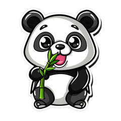 Fototapeta premium A cartoon panda bear holding a bamboo stick