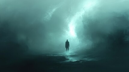 Mysterious Figure in a Foggy Landscape